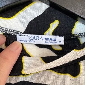 Zara Women's Retro Black & White Mock Neck Blouse